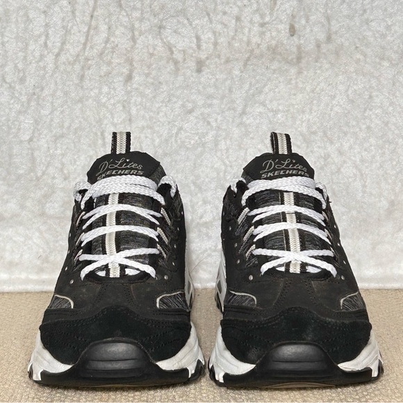Skechers D'Lites Womens Black/White Me Time Leather/Textile Sneakers Shoes SZ 7 - Picture 3 of 11